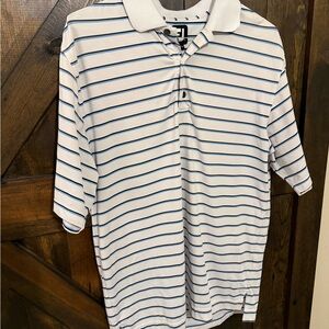 FootJoy White and Blue Striped Polo Shirt with flint hills country club